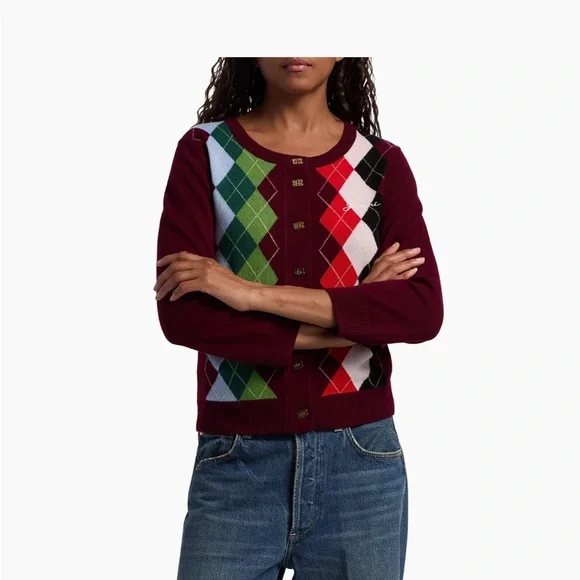 GANNI Argyle Wool-Cashmere Cardigan - Picture 4 of 10
